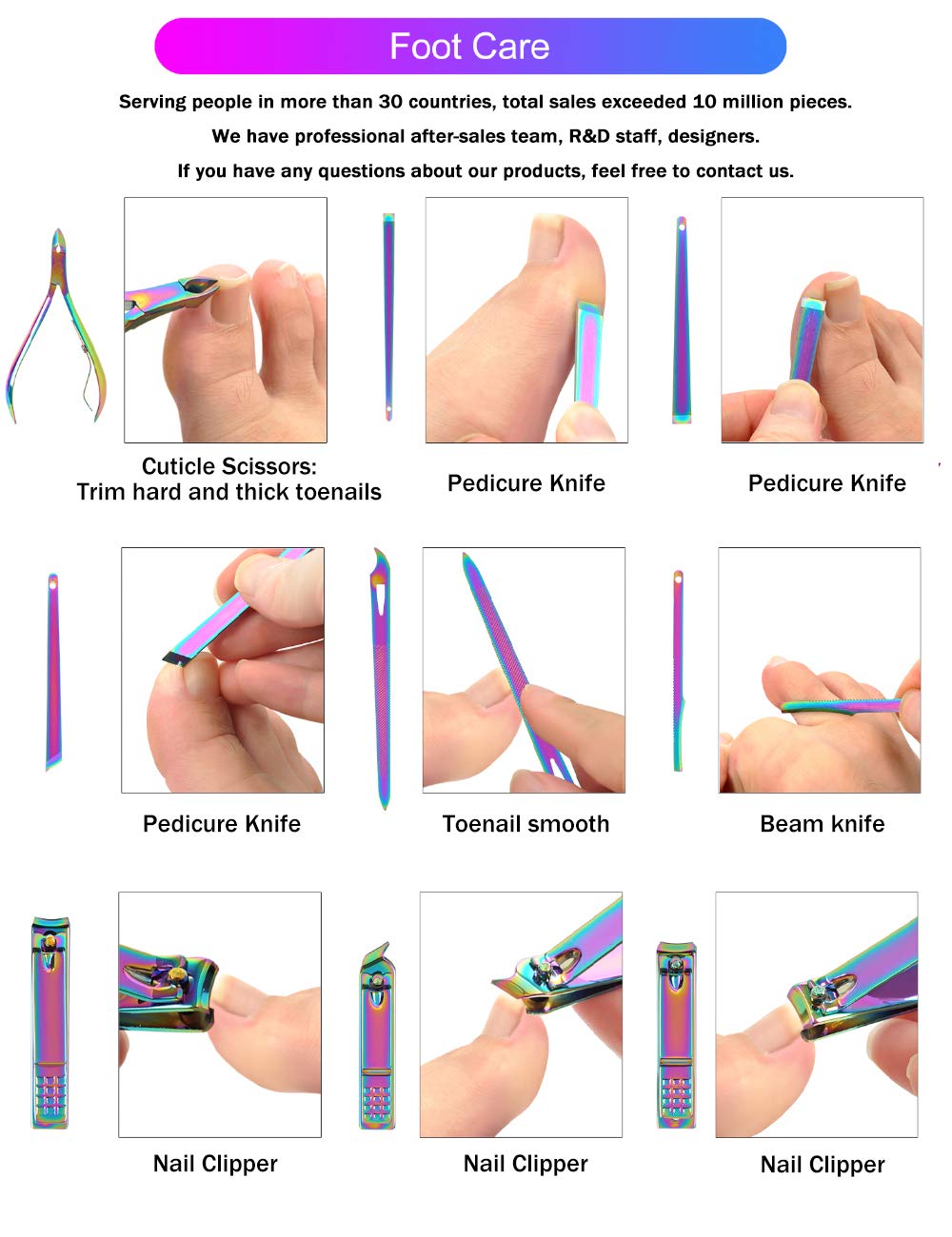 SFYDOM rainbow nail clippers highlighted in durable stainless steel design for precise trimming.