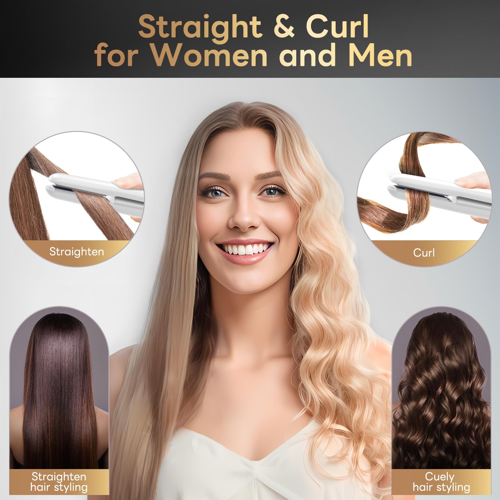 Sglyq cordless hair straightener curved-barrel hugs hair for waves