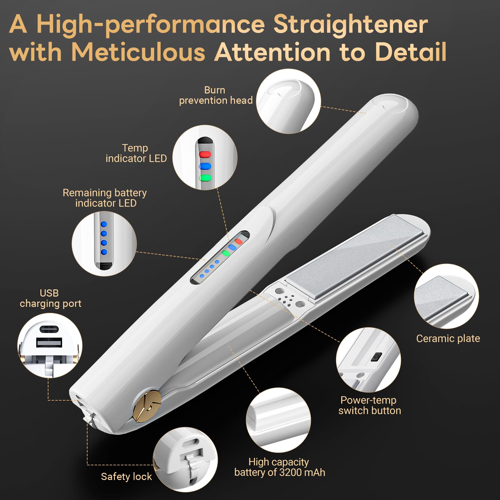Sglyq cordless hair straightener USB travel charger for power on the go