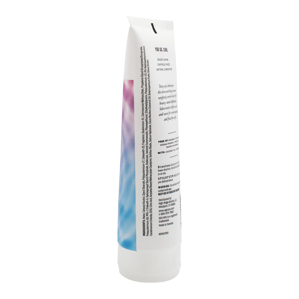 SGX NYC Curl Power Cream bottle back showing ingredients and frizz-control promise