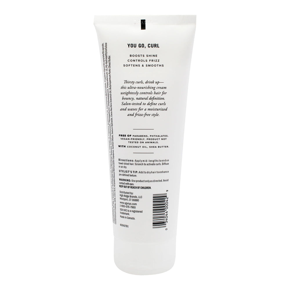 SGX NYC Curl Power Cream label closeup emphasizes coconut and shea butter benefits
