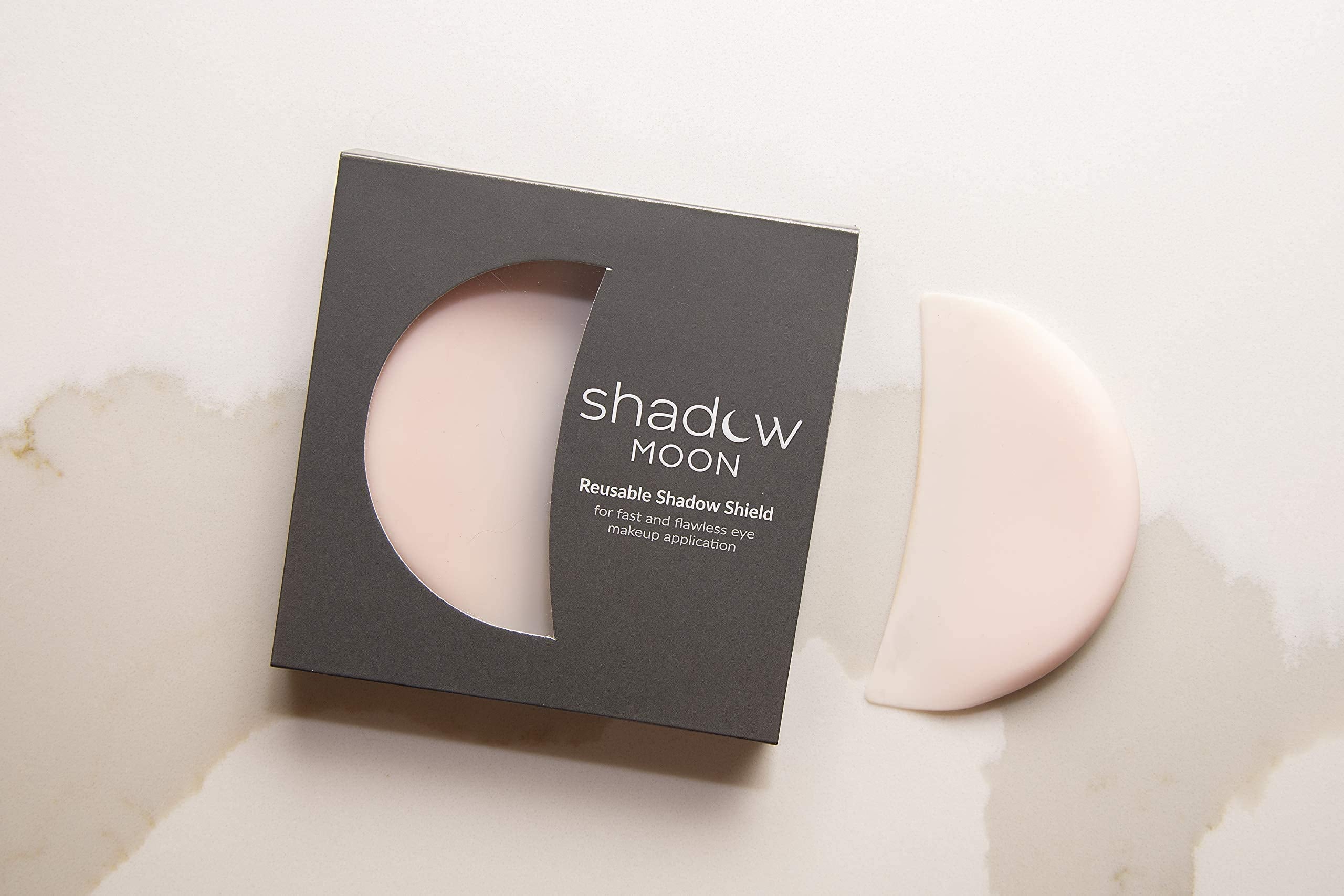ShadowMoon eye makeup stencil demonstrating straight edge for eyeshadow and liner.
