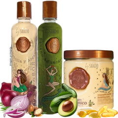 SHAEIO Ritual Botanico onion shampoo bottle boosts scalp nourishment and shine.