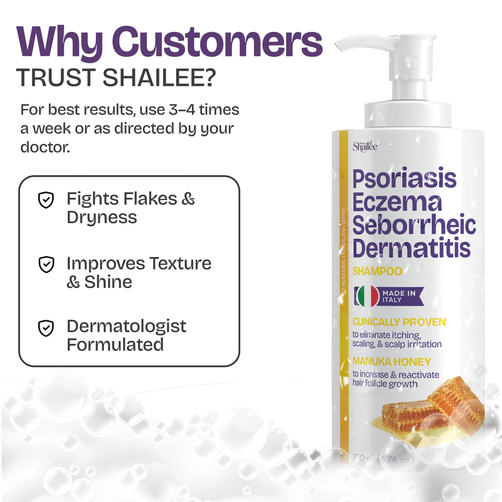 Shailee psoriasis shampoo droplets on scalp illustrate refreshing, medicated treatment feel.
