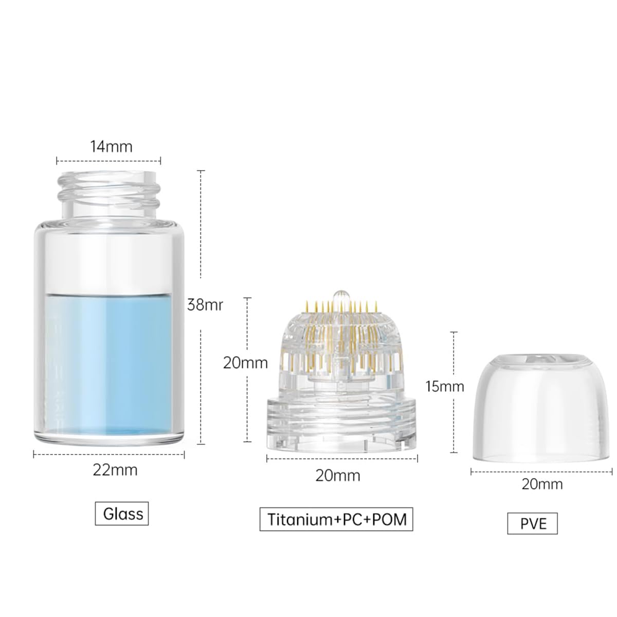 Shake Beauty Hydra Needle Derma Stamp shows portable 5ml glass bottle for serum delivery.