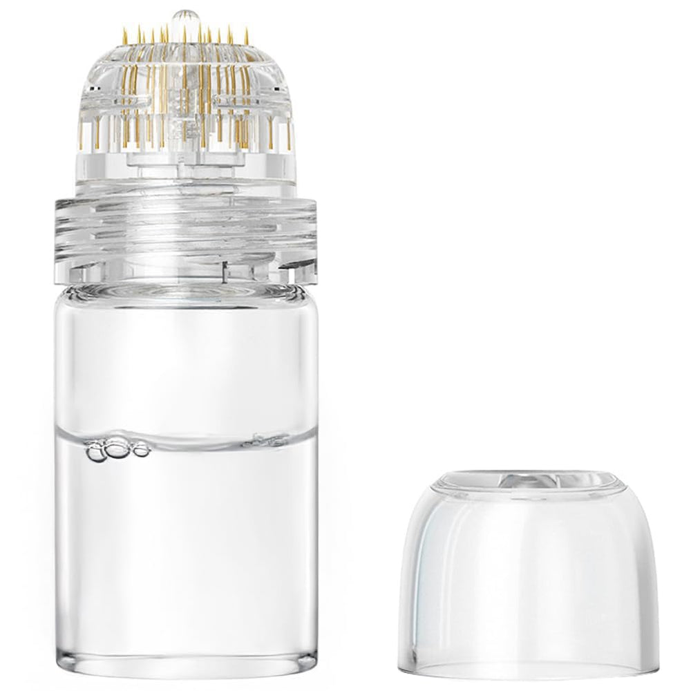 Shake Beauty Hydra Needle Derma Stamp cap removed to fill serum for on-the-go use.
