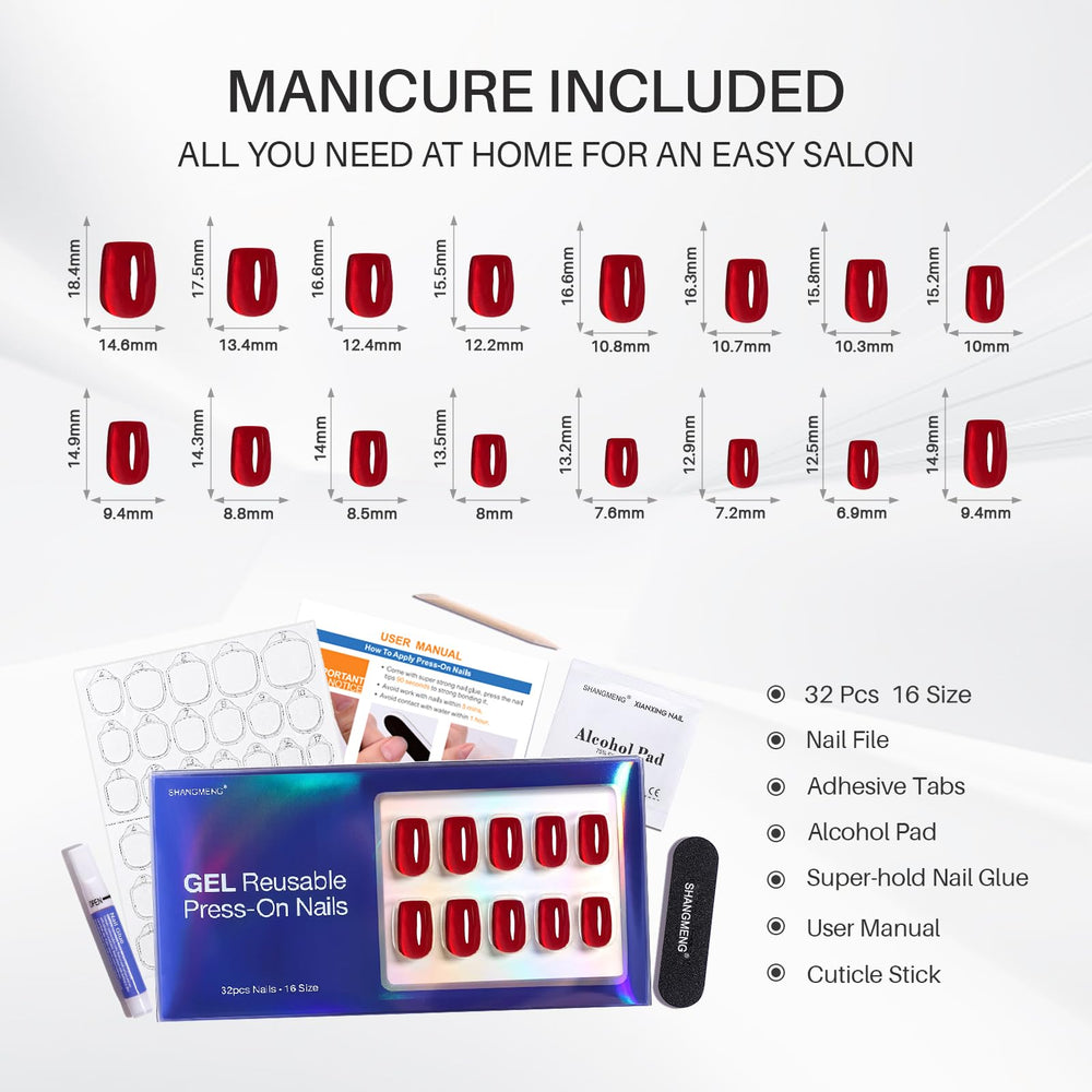 ShangMeng 16-size nail sizes chart showing inclusive fit for most nails.
