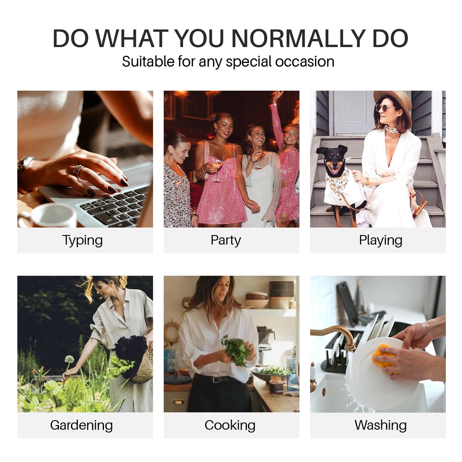ShangMeng press-ons during typing, gardening, or pet play demonstrating practical, durable wear.