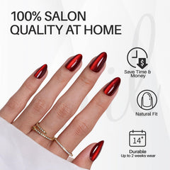 ShangMeng nails close-up reveals glossy dark red color with cat-eye shimmer for a glam look