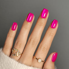 ShangMeng hot pink press-on nails square cat-eye close-up for a quick salon-like manicure.