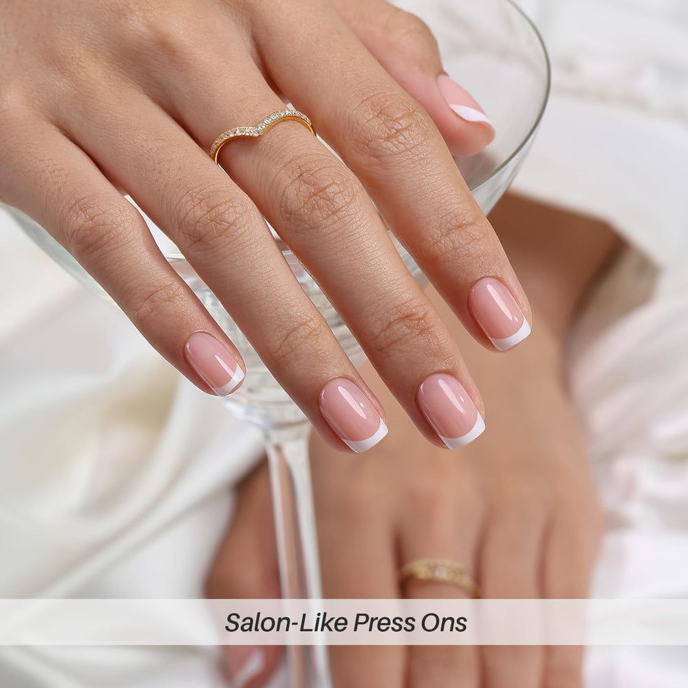 ShangMeng white nails short square shape on hand, ideal for quick everyday wear.