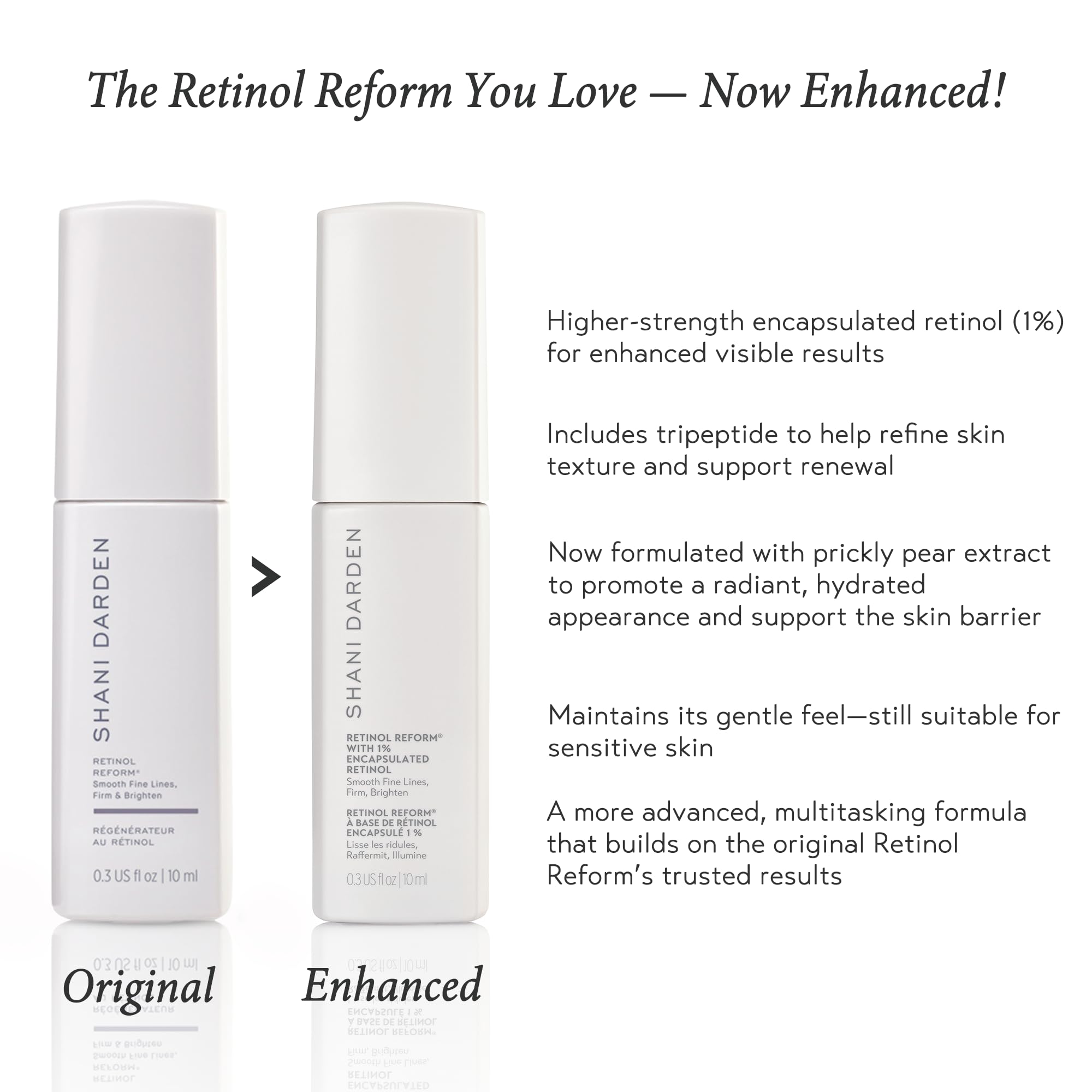 SHANI DARDEN Retinol Reform vegan icon beside clean formula.