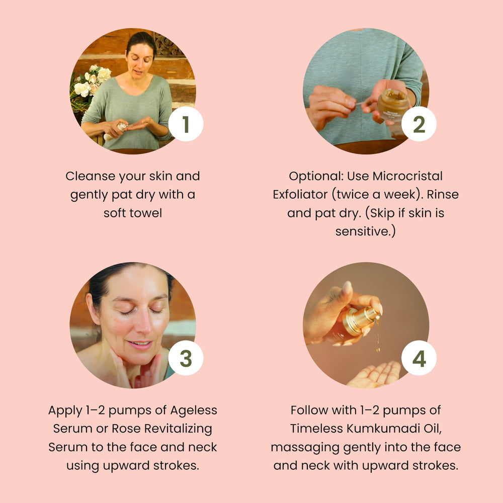 Shankara Kumkumadi Oil application shot promotes daily skincare routine.