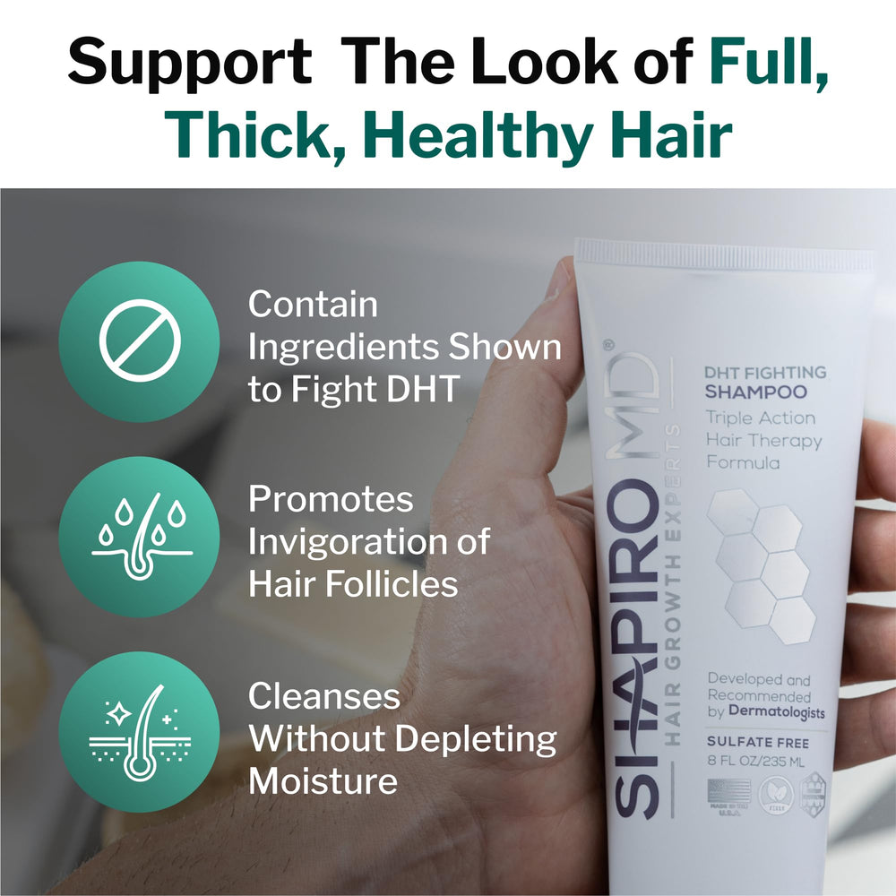 Shapiro MD Hair Growth Experts after-use close-up suggests fuller-looking hair.