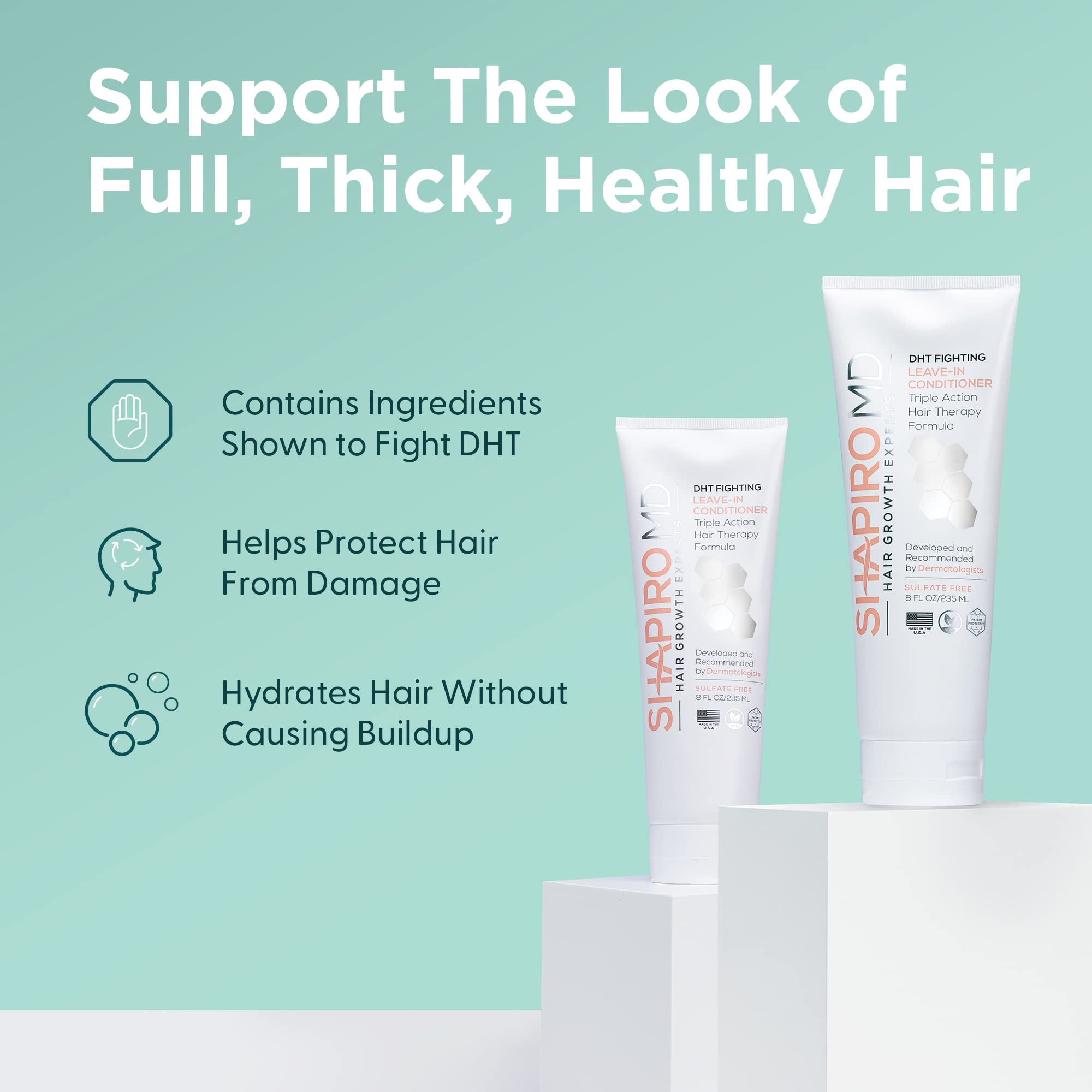 Close-up of Shapiro MD leave-in conditioner tube emphasizes vegan ingredients