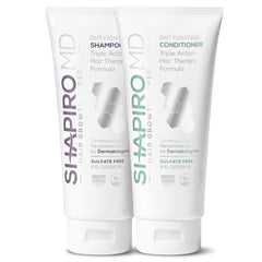 Shapiro MD Hair Growth Experts shampoo bottle front showcases DHT-fighting formula for thinning hair.
