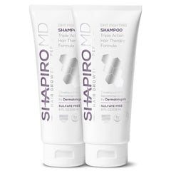 Shapiro MD Hair Growth Experts shampoo bottle with vegan, DHT-fighting formula for thinning hair.