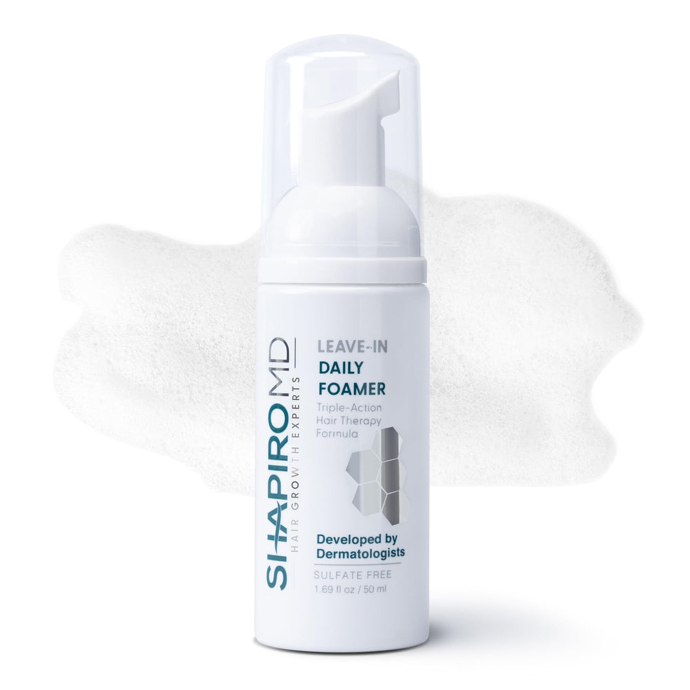 Shapiro MD Leave-In Daily Foam bottle for on-the-go scalp care with DHT protection