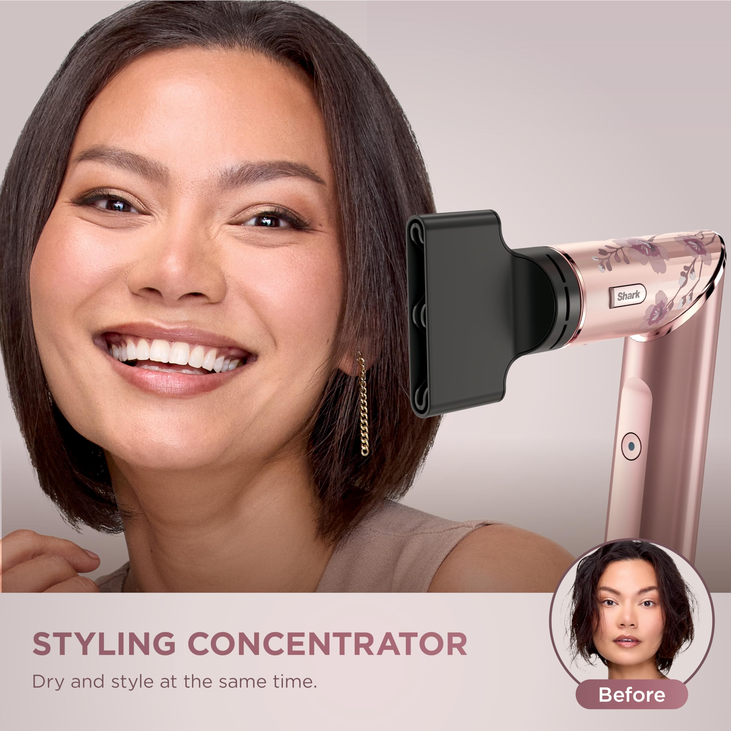 Shark FlexStyle smoothing attachment delivers sleek, frizz-free results.