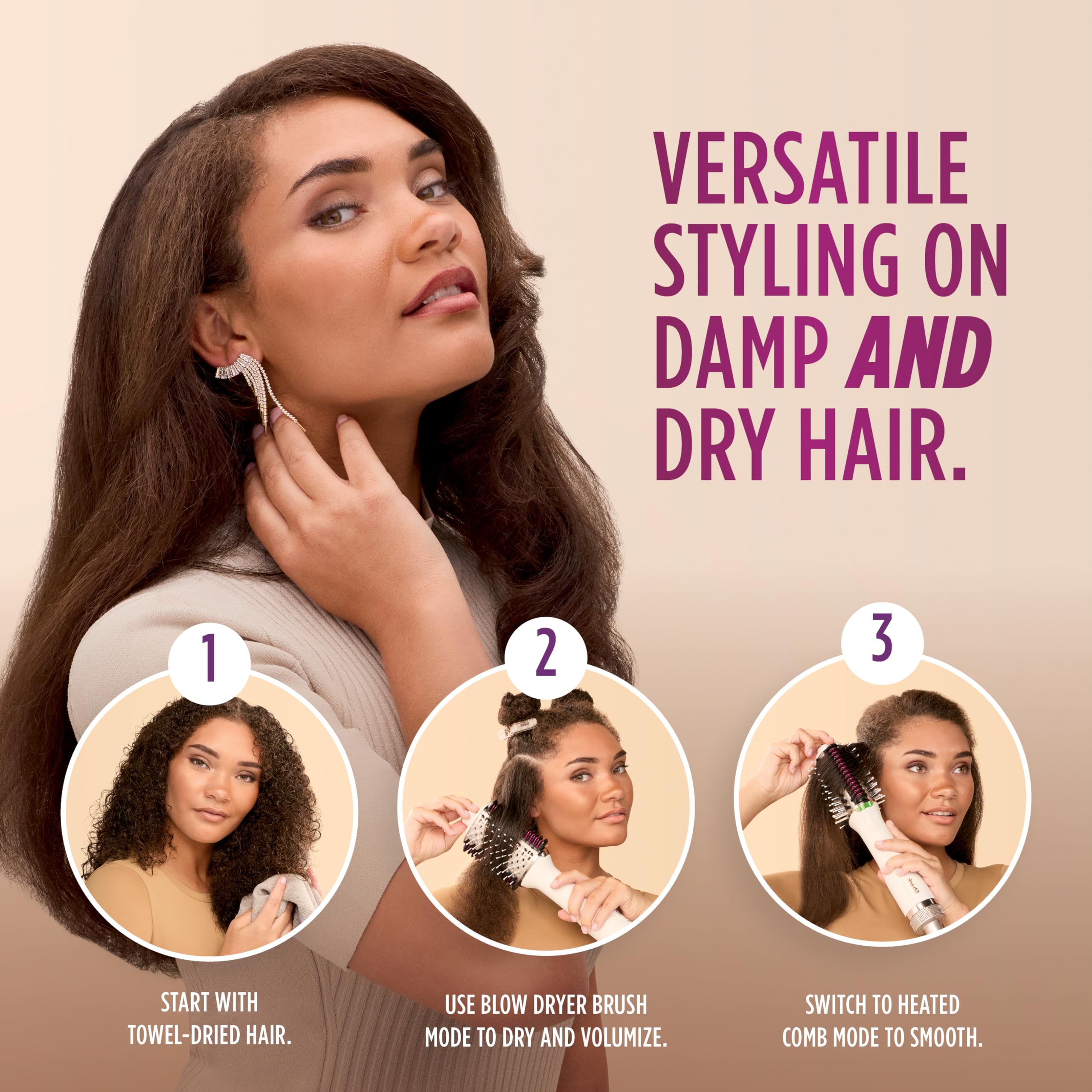 Shark SmoothStyle blow dryer brush in action delivering volumizing styling.