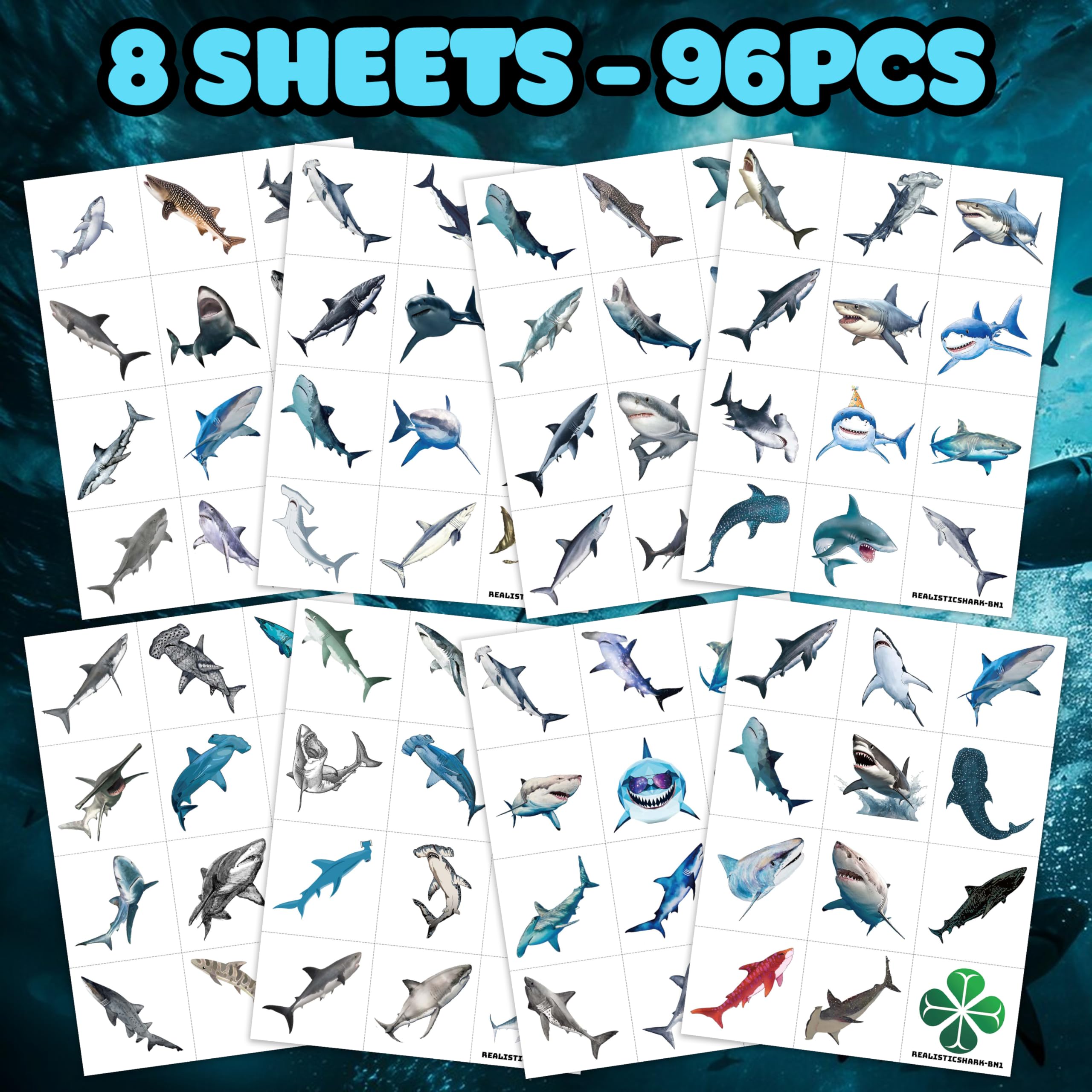 Shark Tattoos 118 pieces per sheet provide abundant designs for parties