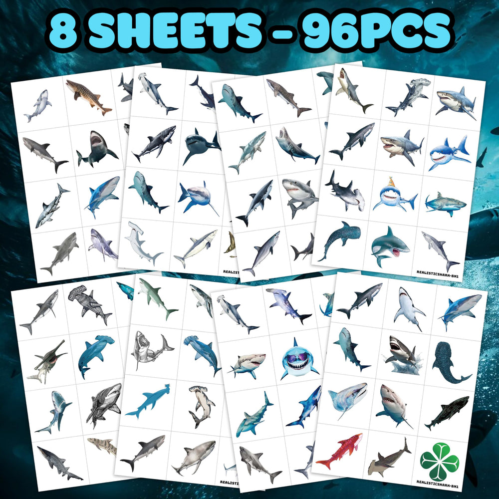 Shark Tattoos 118 pieces per sheet provide abundant designs for parties
