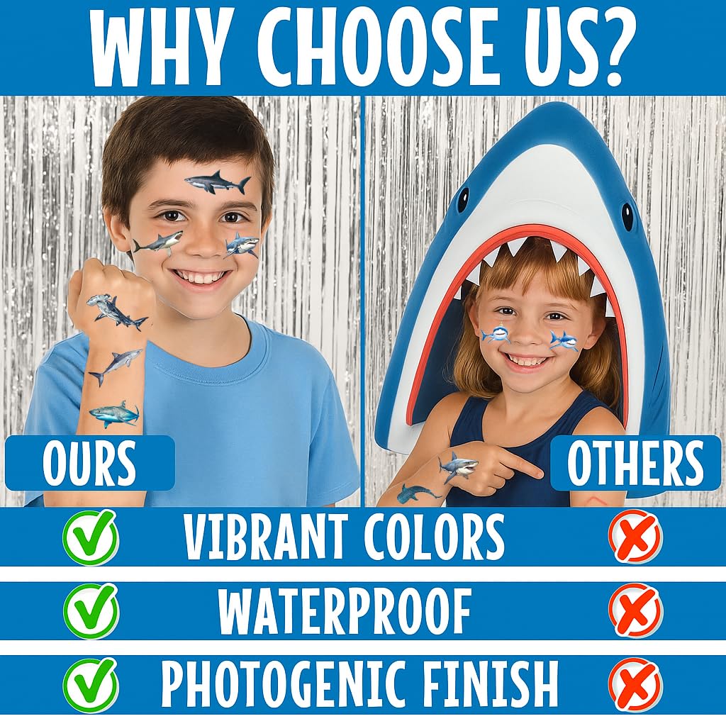 Shark Tattoos are waterproof and long lasting for celebrations
