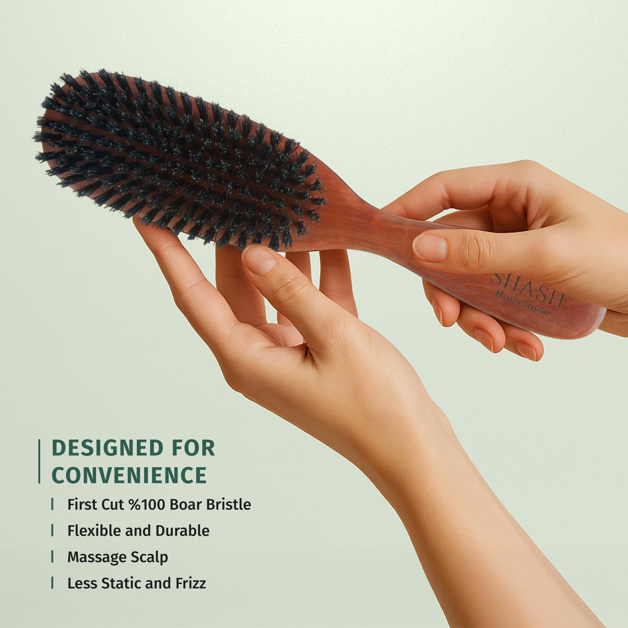 SHASH Classic boar bristle brush packaging image showcases heritage and premium build.