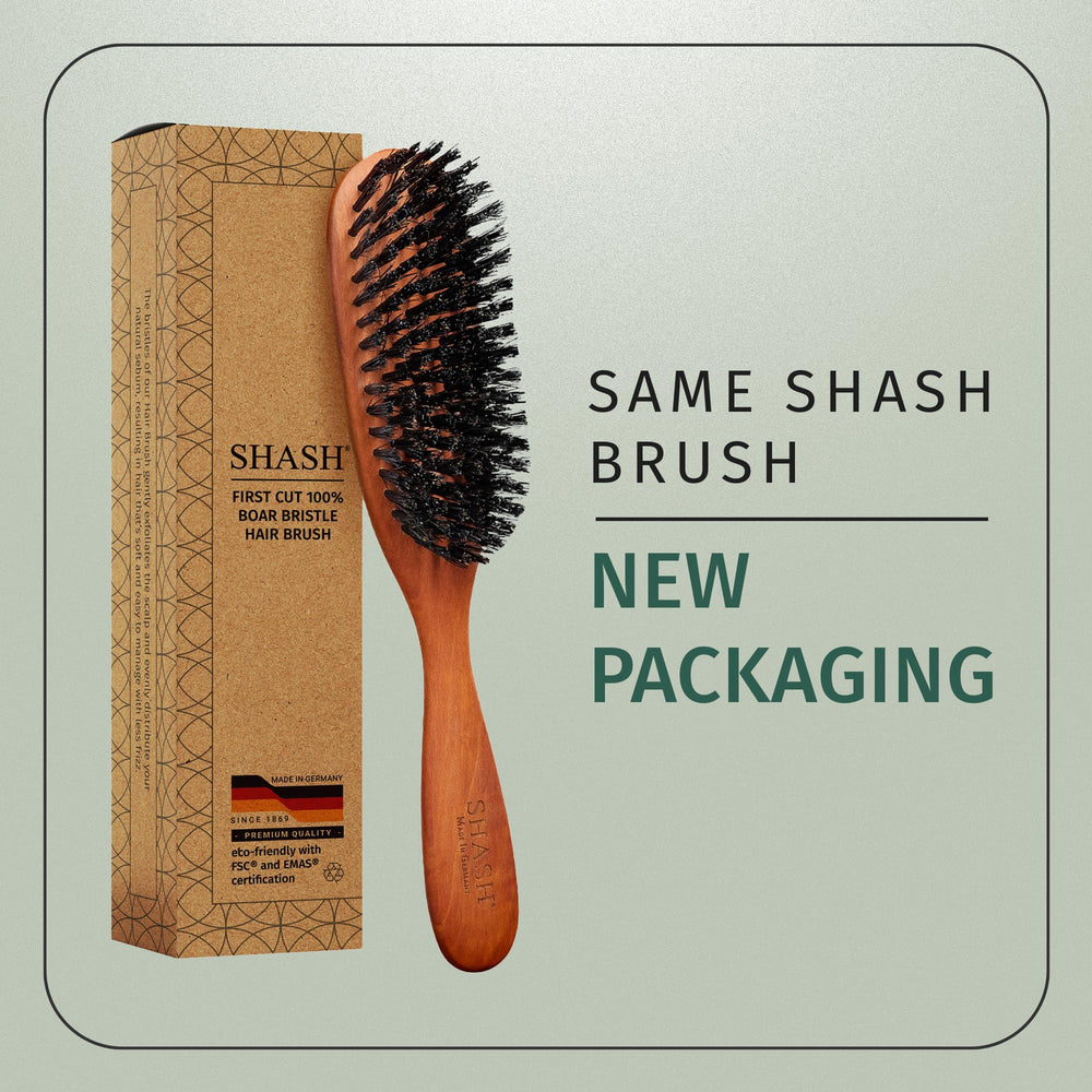 SHASH Classic boar bristle brush section brushing view demonstrates targeted detangling and control.