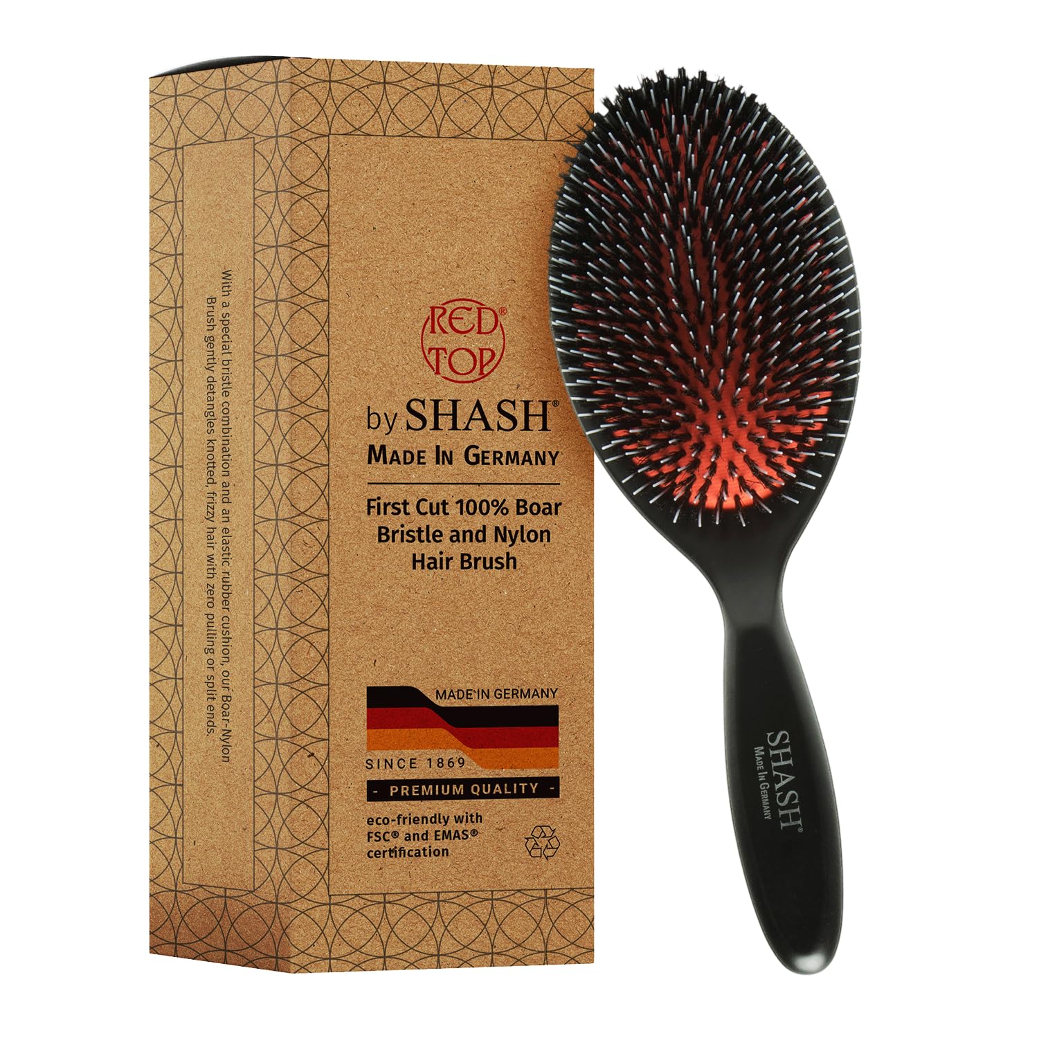 SHASH since-1869 handmade germany brush front view demonstrates craftsmanship and gentle detangling
