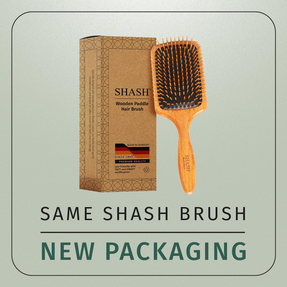 SHASH wooden paddle brush detangling use demonstrates effortless glide through knots.