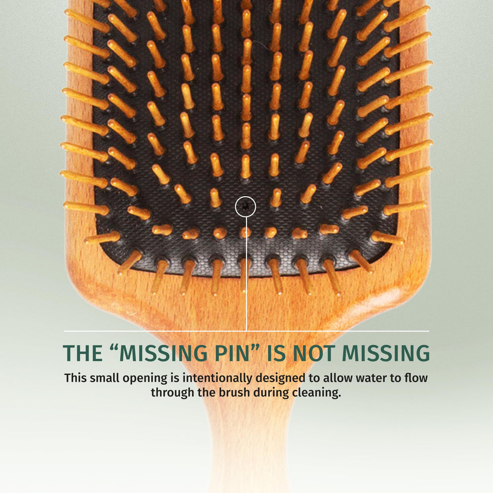 SHASH wooden paddle brush frizz-control closeup for sleek, manageable hair.