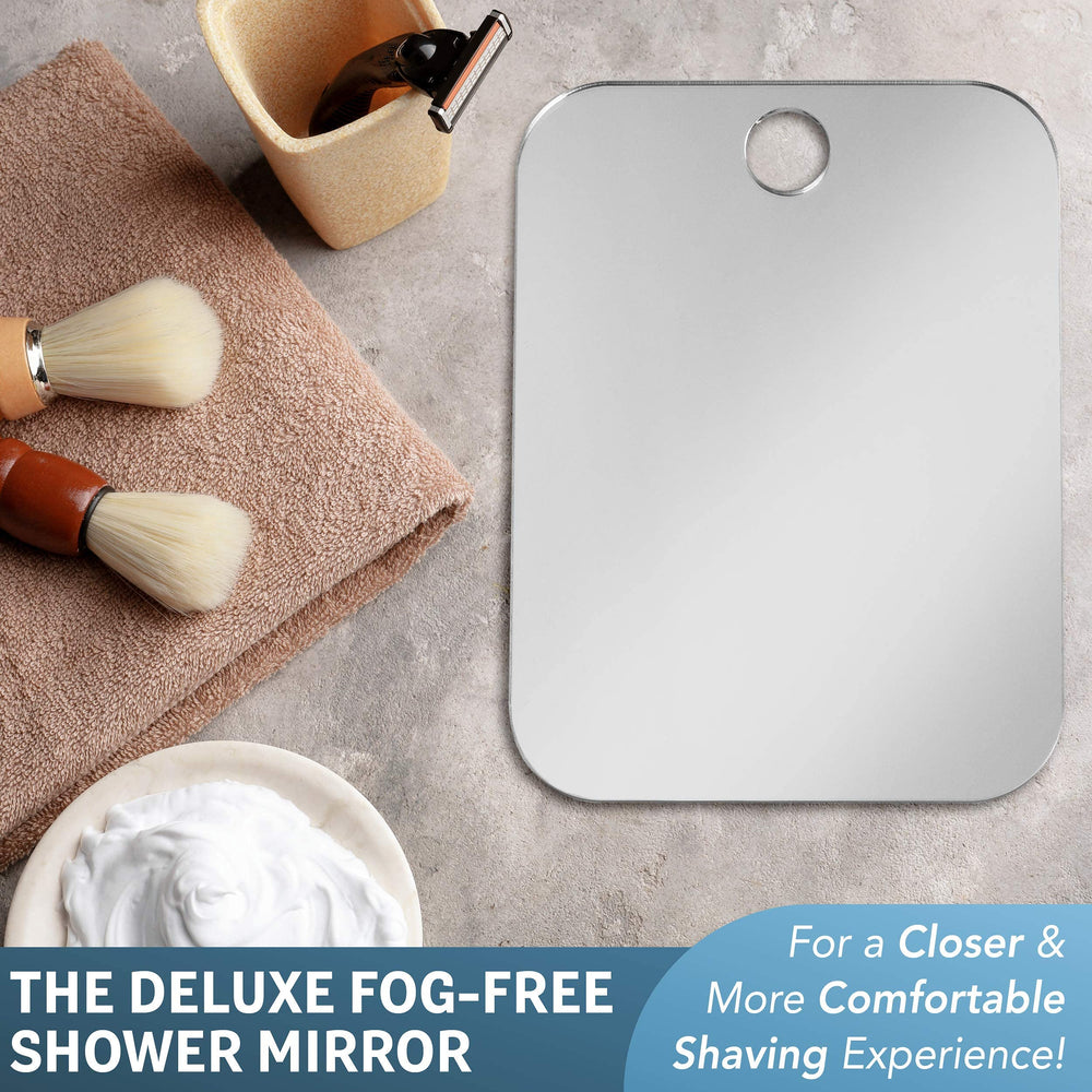 Removable adhesive wall hook secures the mirror on tile or stone.