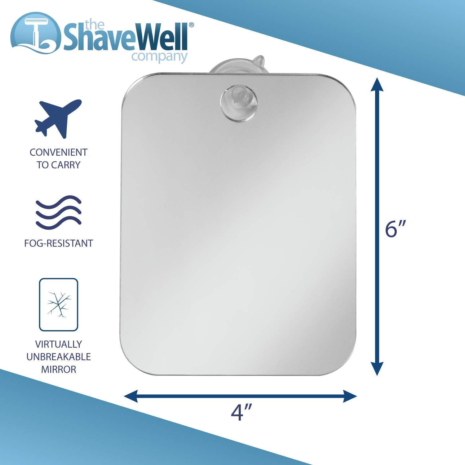 Shave Well reusable suction cup keeps the mirror secure on tile or stone surfaces.
