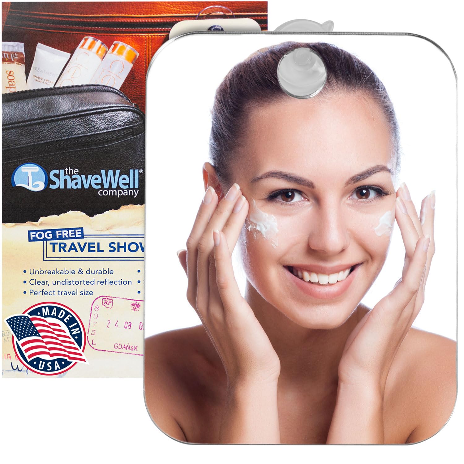 Shave Well shatterproof mirror offers reliable travel flexibility for busy bathrooms.