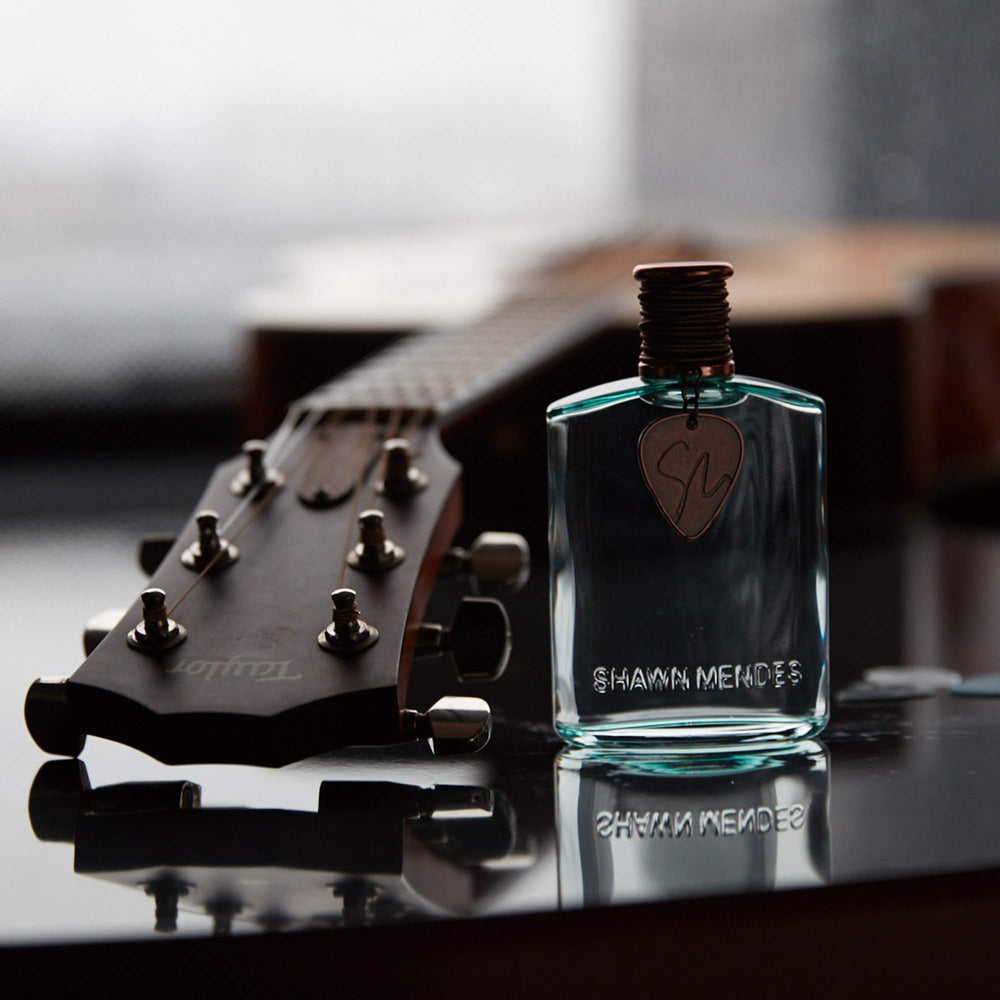 Shawn Mendes Signature EDP carton design showcases guitar-inspired artwork
