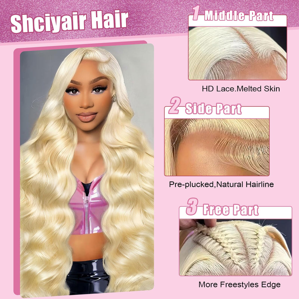 Shciyair 613 HD lace front wig showcasing invisible lace for seamless wear.