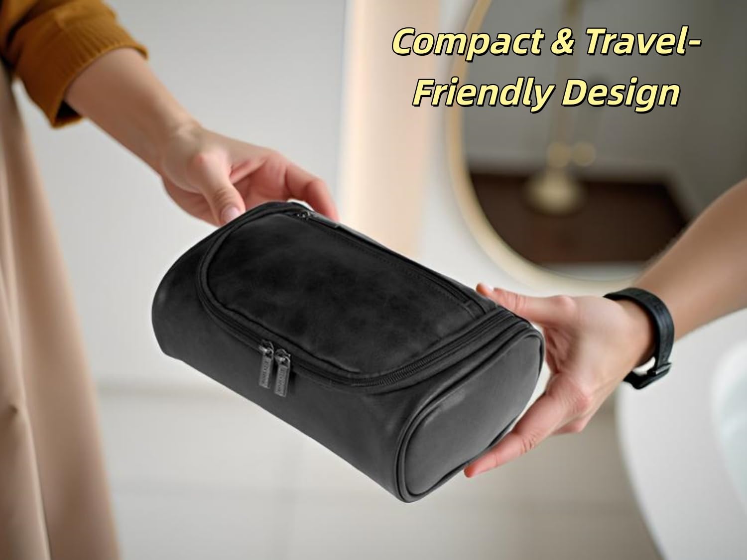 Shcnlery toiletry bag back with double zip pockets for easy access