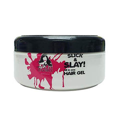 She is Bomb Slick & Slay hair gel bottle for edge control and sleek shine.