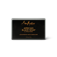 SheaMoisture African Black Soap Bar close-up shows creamy lather for blemish-prone skin.