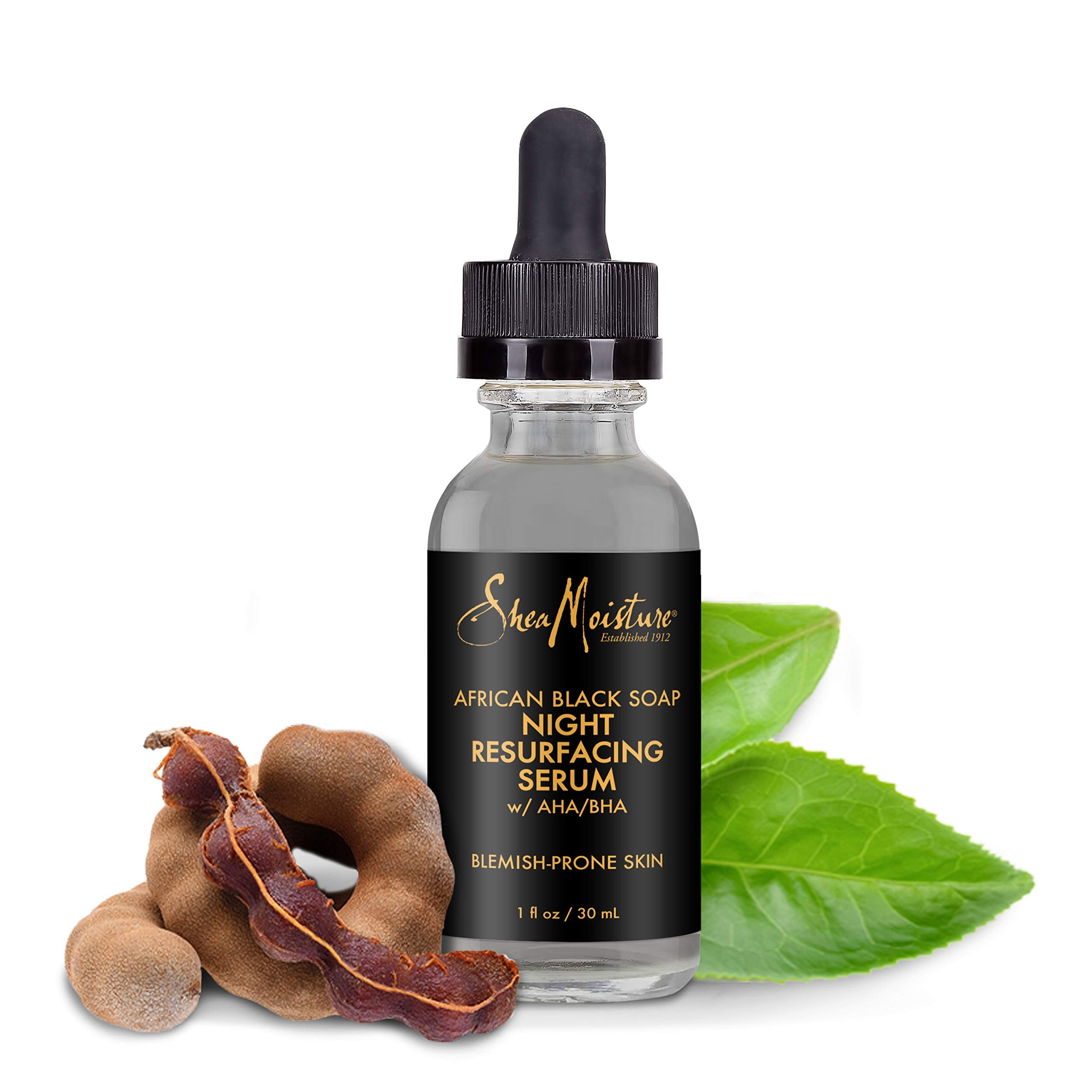 SheaMoisture African Black Soap clarifying action visual with skin care benefits.