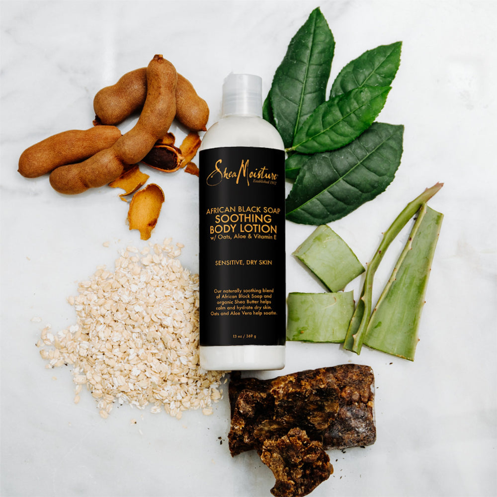 Aloe vera and oats blend adds soothing hydration in SheaMoisture lotion.