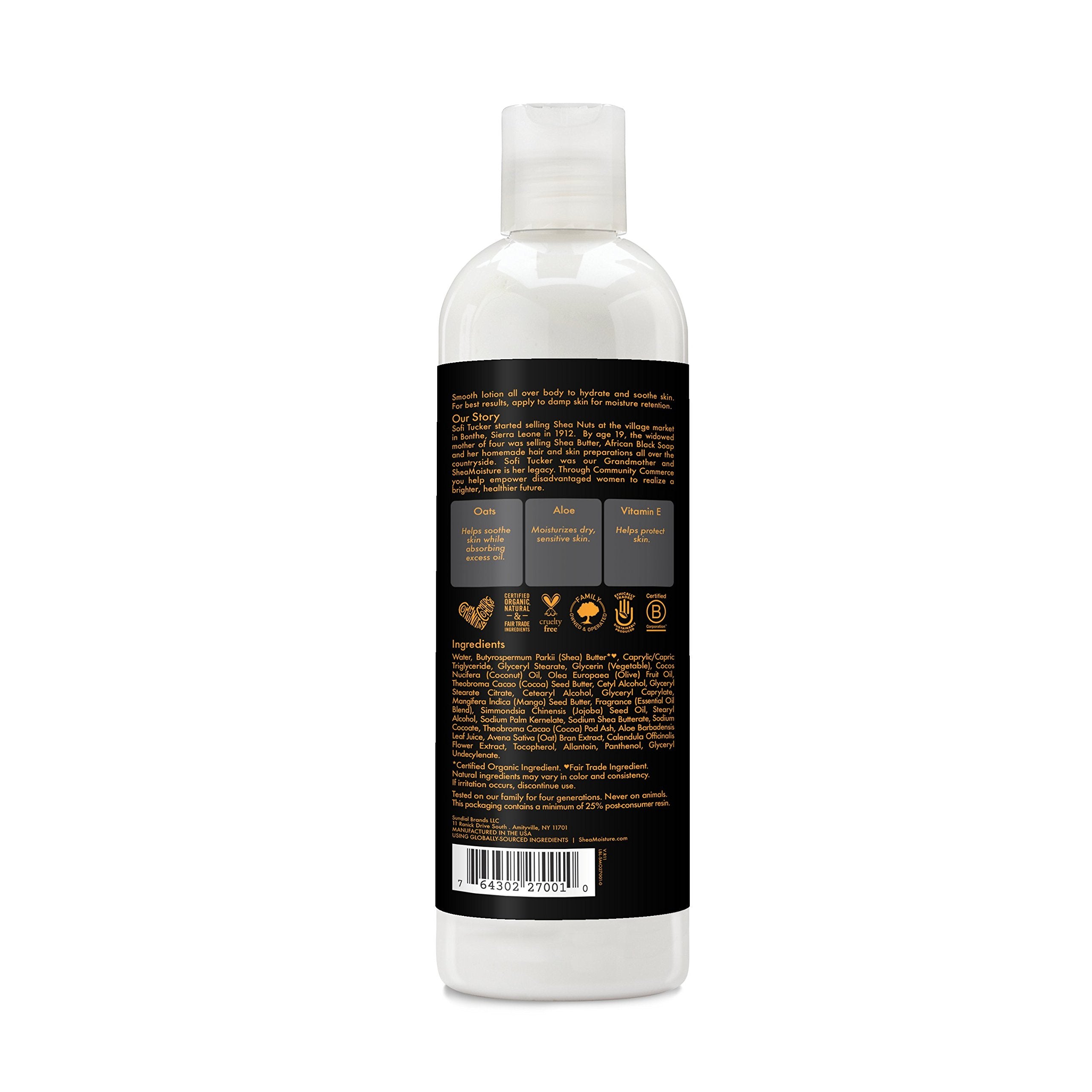 Front packaging of SheaMoisture African Black Soap Lotion.