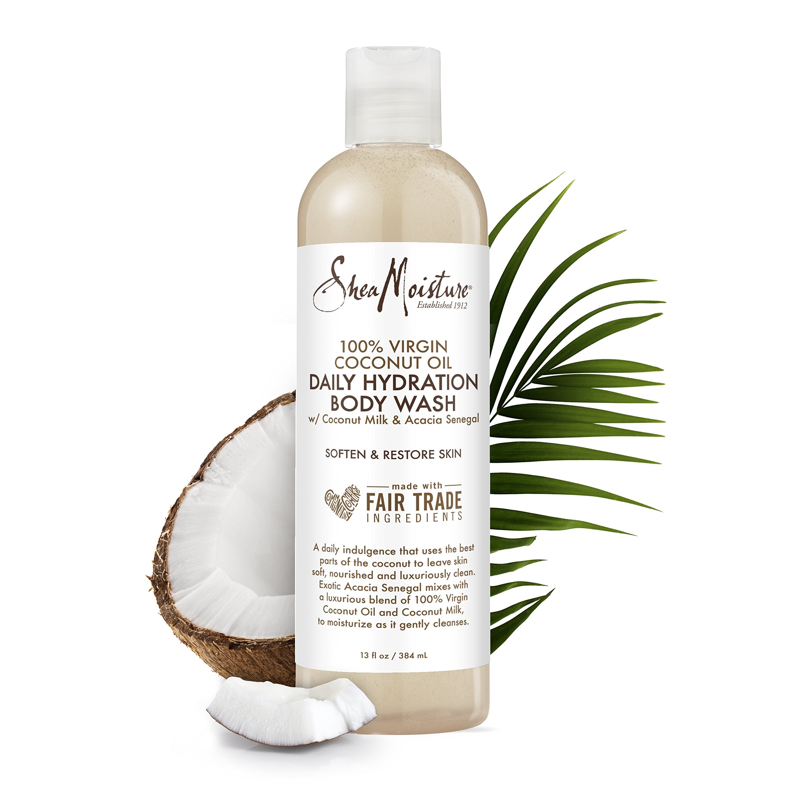 SheaMoisture bottle beside a natural bath sponge for spa bath routine.