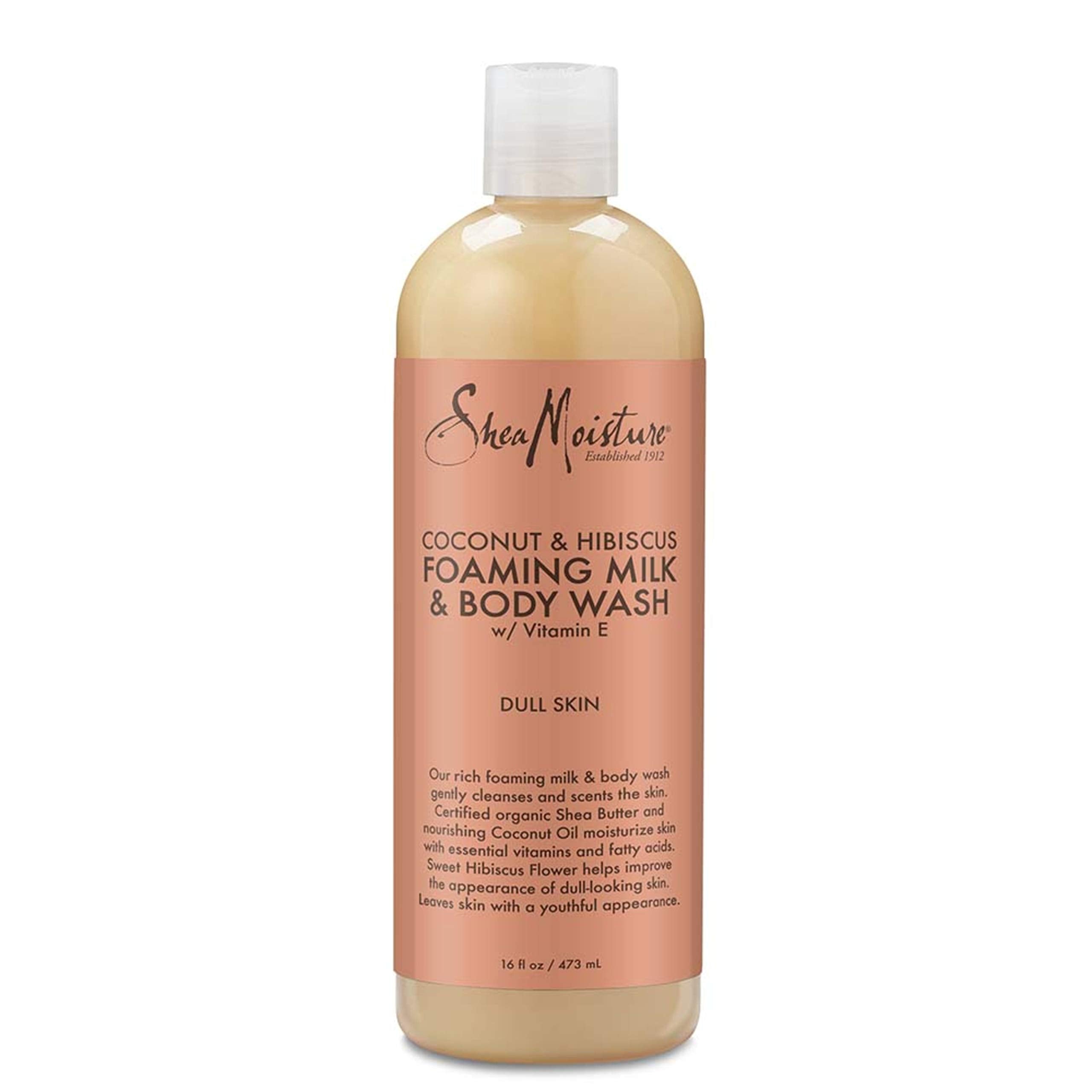 SheaMoisture coconut hibiscus bottle pour demonstrates moisturizing foaming wash.