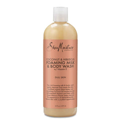 SheaMoisture coconut hibiscus bottle pour demonstrates moisturizing foaming wash.