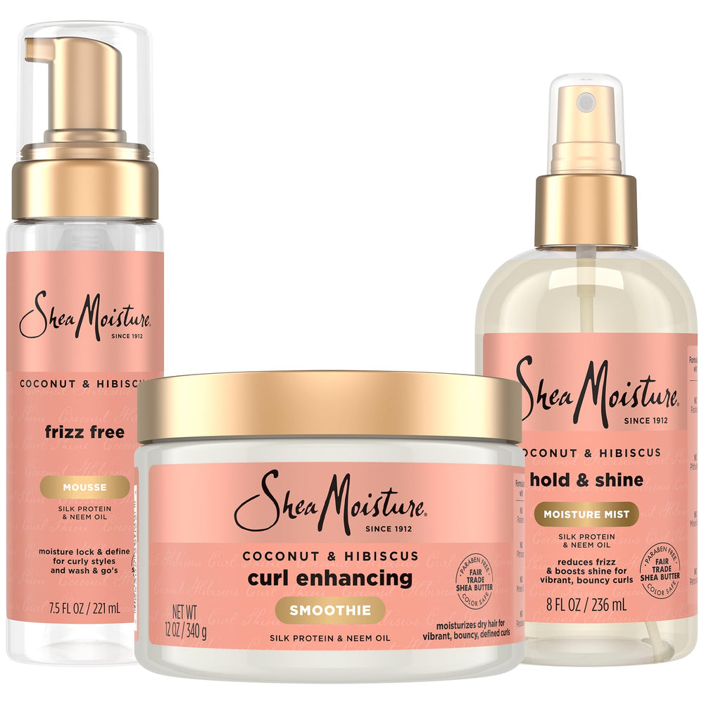 SheaMoisture Coconut Hibiscus bundle packaging showcases trio for easy curly styling.