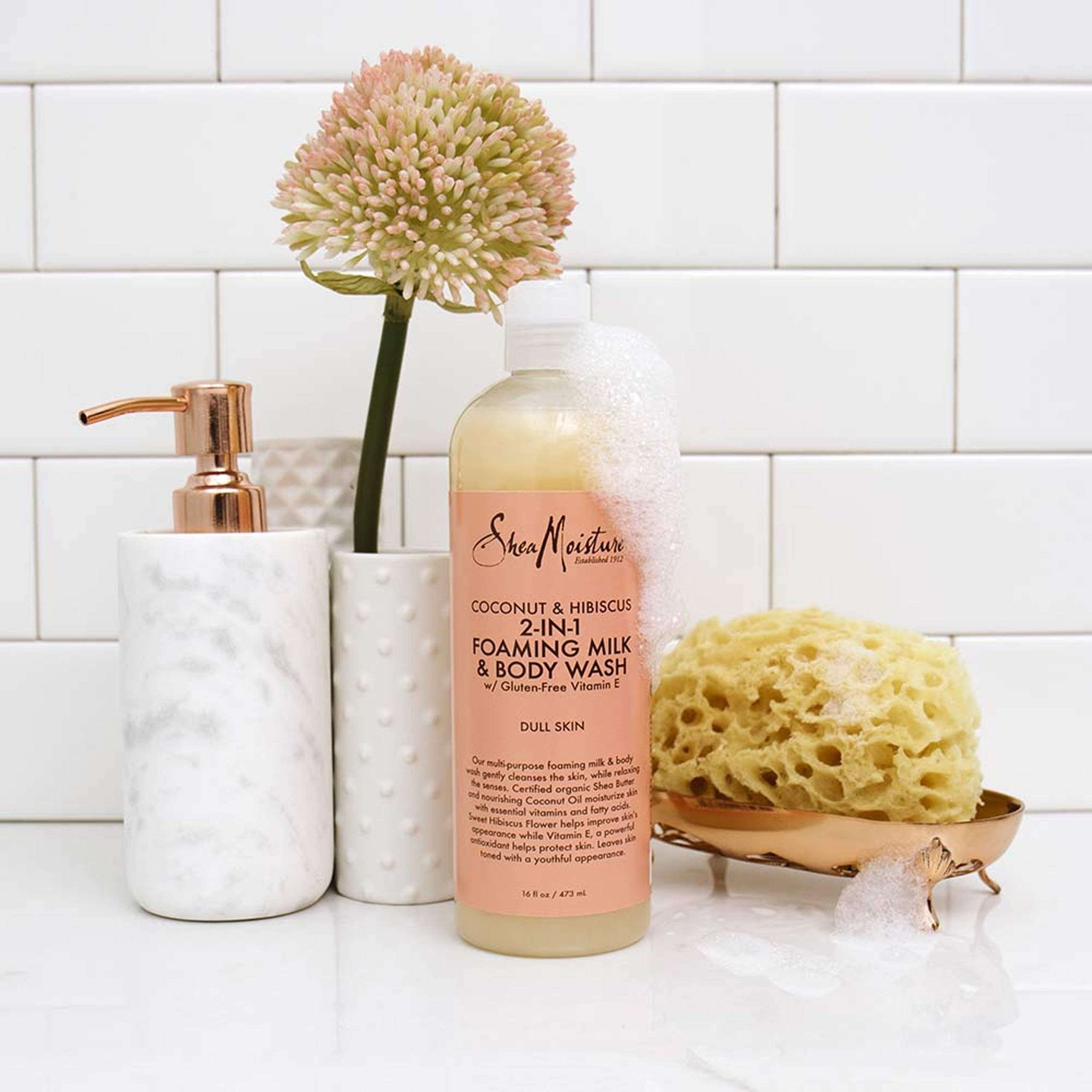 SheaMoisture coconut hibiscus coconut-oil-hydration highlights hydrating formula.