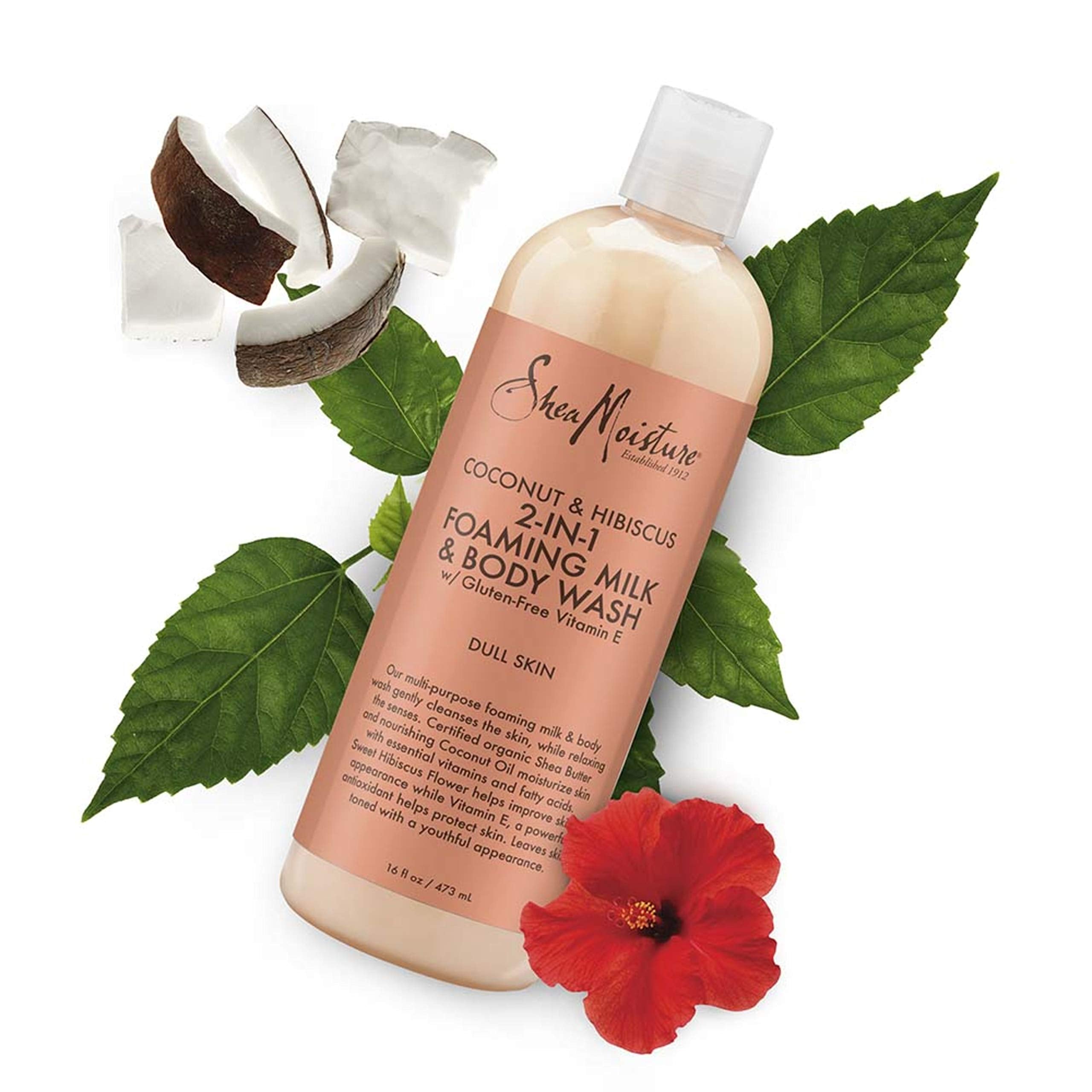SheaMoisture coconut hibiscus shea-butter-hydration signals rich moisture.