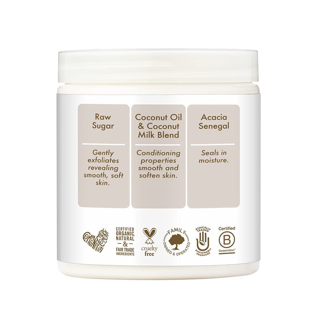 SheaMoisture Coconut Milk component highlights gentle skin-conditioning exfoliation.